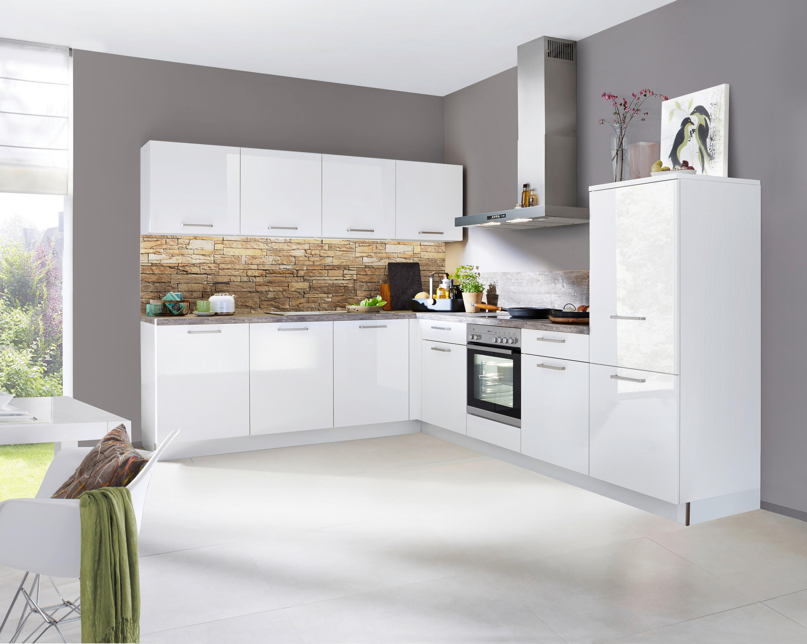 EINBAUKÜCHE LUX  - Weiß/Grau, Design, Holzwerkstoff - Nolte Küchen