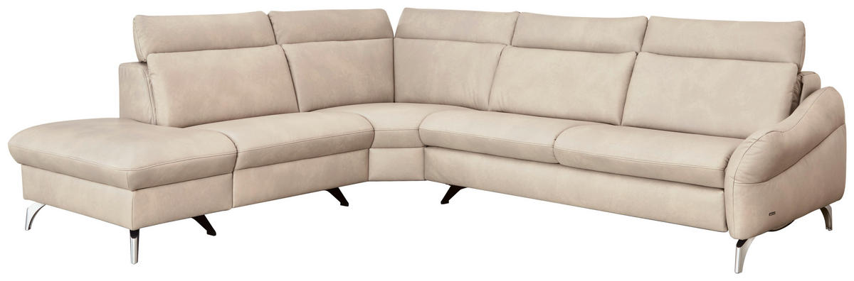 ECKSOFA in Echtleder Creme  - Edelstahlfarben/Creme, Konventionell, Leder/Metall (243/292cm) - Himolla Komfortklass