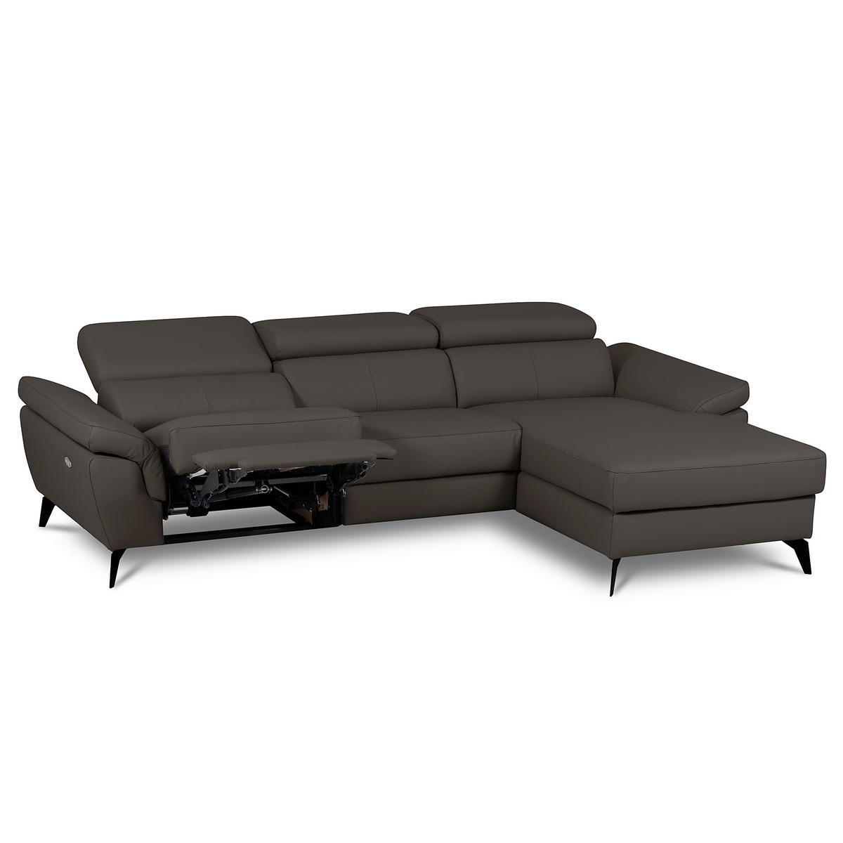 ECKSOFA SONO in Lederlook Echtleder Dunkelbraun Armteilverstellung, Kopfteilverstellung  252/179 cm  - Dunkelbraun/Schwarz, Design, Leder/Textil (252/179cm) - Livetastic
