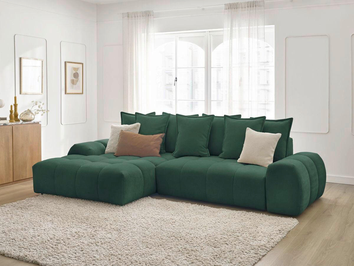 ECKSCHLAFSOFA EVEREST  mit Rücken echt, Armteil links, Armteil rechts Struktur Grün  - Schwarz/Grün, MODERN, Kunststoff/Textil (180/318cm) - Livetastic