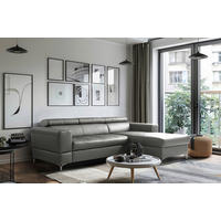 ECKSOFA Anthrazit Echtleder Lederlook Bettkasten, Schlaffunktion, Rücken echt, Kopfteilverstellung  - Anthrazit/Schwarz, Design, Leder/Textil (247/173cm) - Livetastic