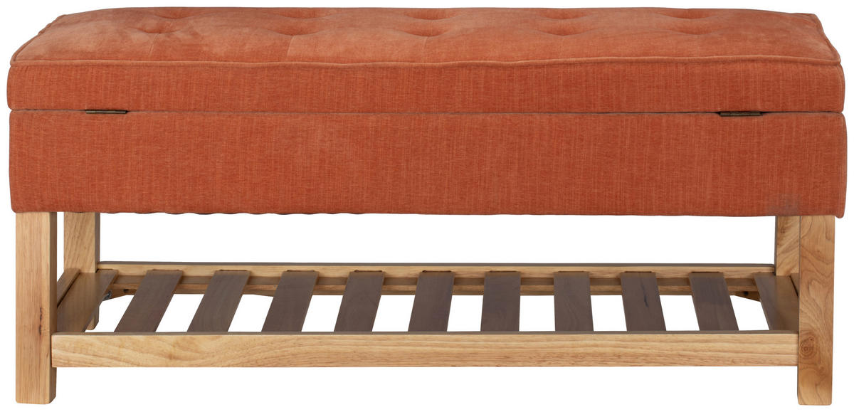 HOCKERBANK 110/49/43 cm Webstoff Orange, Naturfarben Kiefer, Kautschukholz massiv, Sperrholz  - Naturfarben/Orange, Design, Holz/Textil (110/49/43cm) - MID.YOU