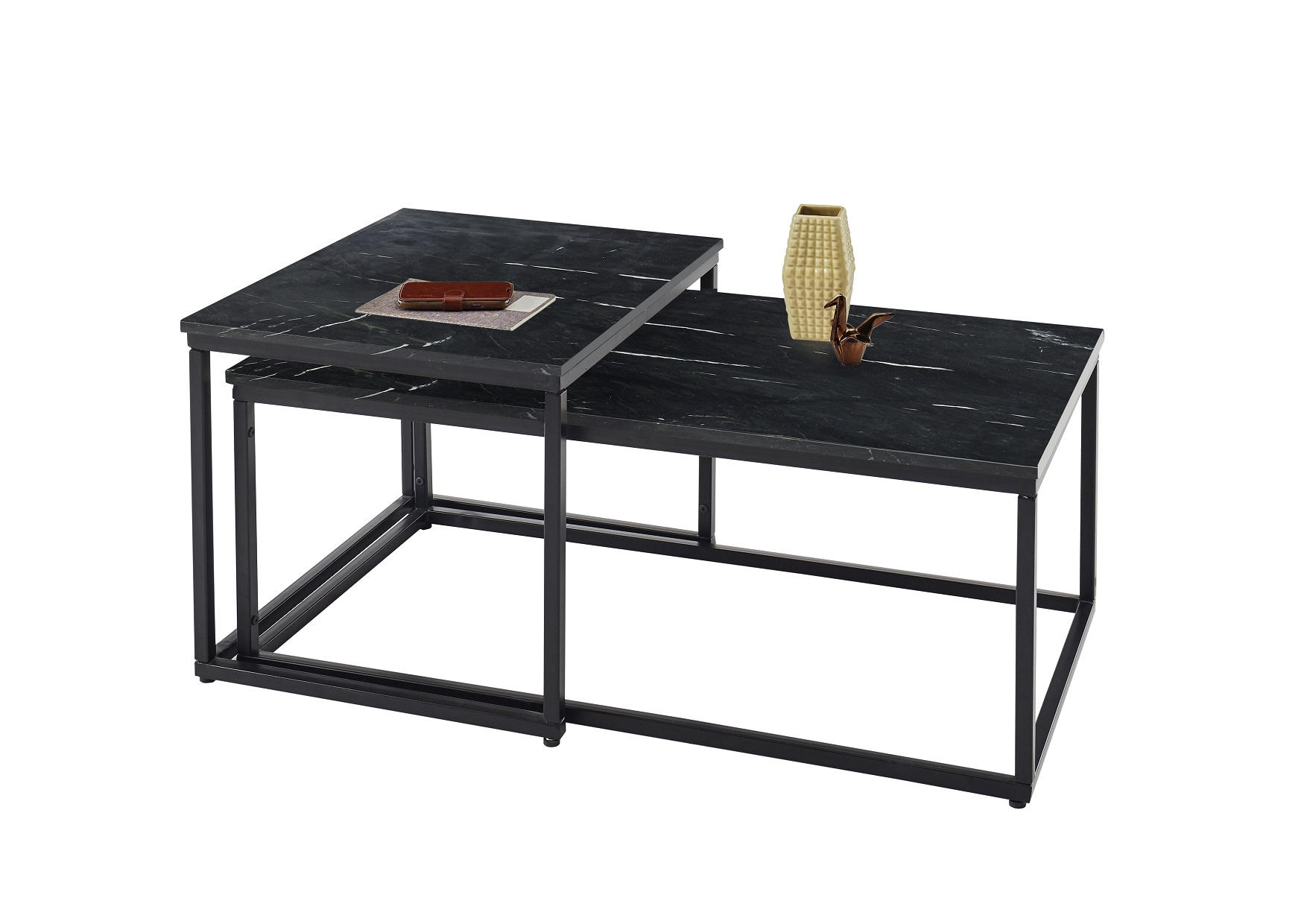 SOFFBORD SET i metall, sten  - svart, Design, metall/sten (100/50/35cm) - Livetastic