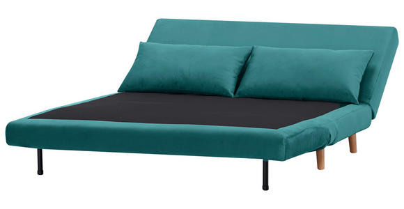 SCHLAFSOFA Samt Petrol - Petrol/Naturfarben, Design, Holz/Textil (141/81/90cm) - Carryhome