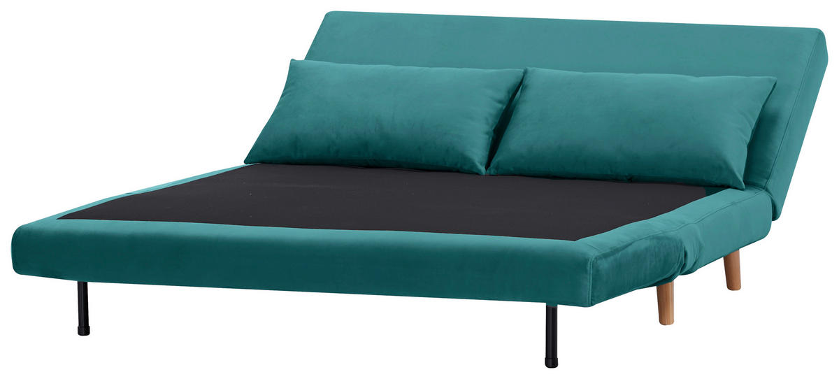 SCHLAFSOFA Samt Petrol  - Petrol/Naturfarben, Design, Holz/Textil (141/81/90cm) - Carryhome
