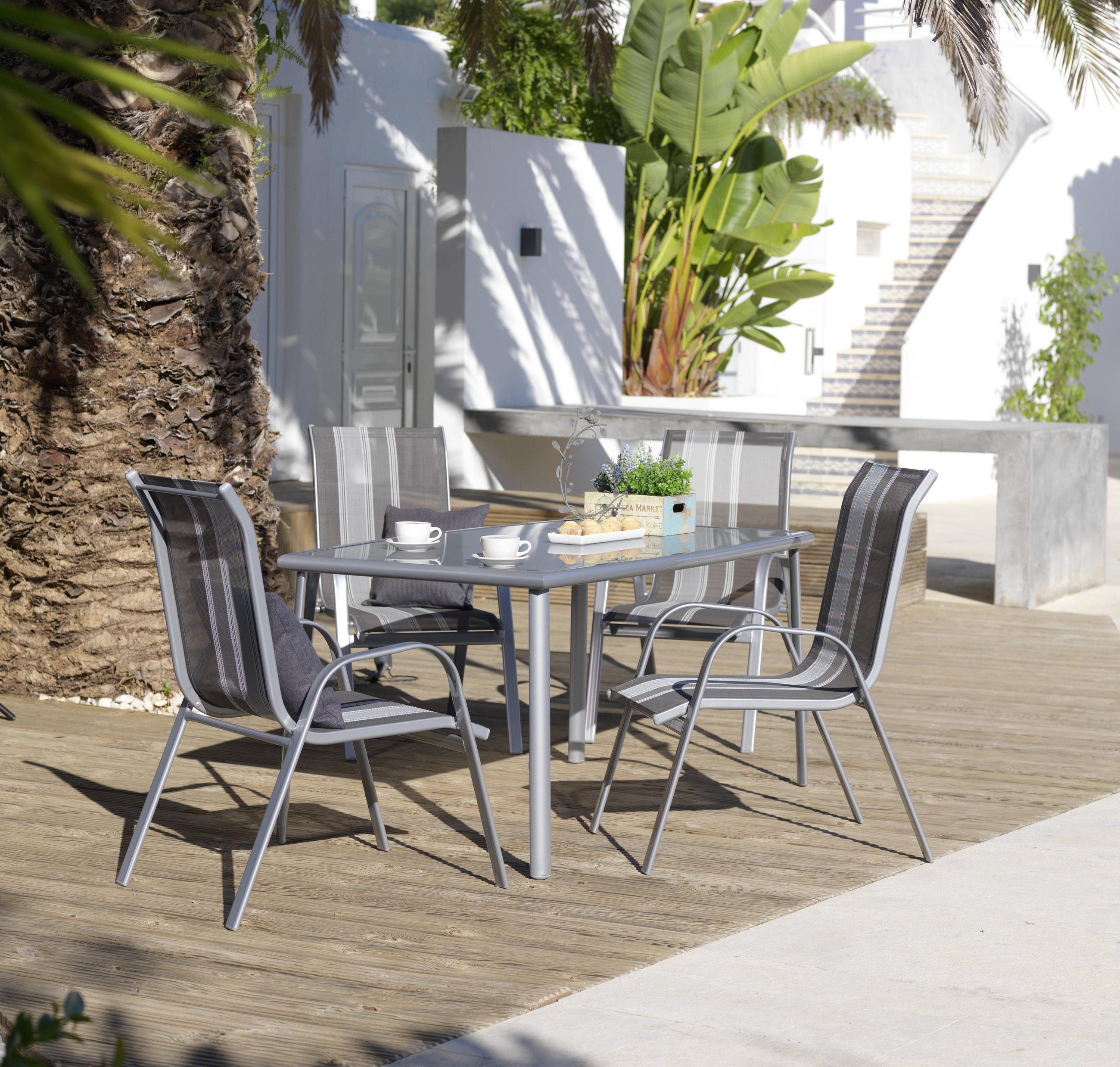 STOL VRTNI  srebrne boje  metal, staklo      - srebrne boje, Design, staklo/metal (147/87/72cm) - Xora