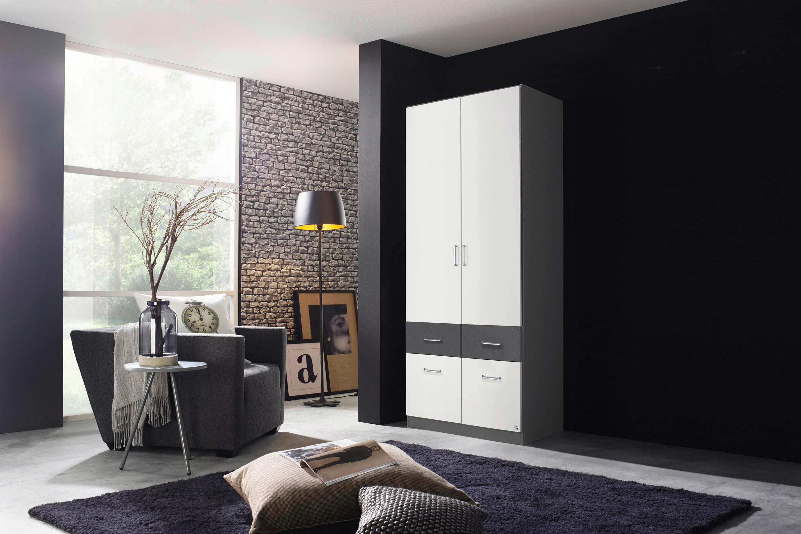 KLEIDERSCHRANK 91/197/54 cm 2-türig Grau, Weiß  - Alufarben/Weiß, KONVENTIONELL, Holzwerkstoff/Kunststoff (91/197/54cm) - Rauch Möbel