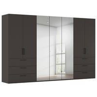 DREHTÜRENSCHRANK 350/235/61 cm,  in Graphitfarben, 7-türig  - Chromfarben/Schwarz, Basics, Glas/Holzwerkstoff (350/235/61cm) - Novel