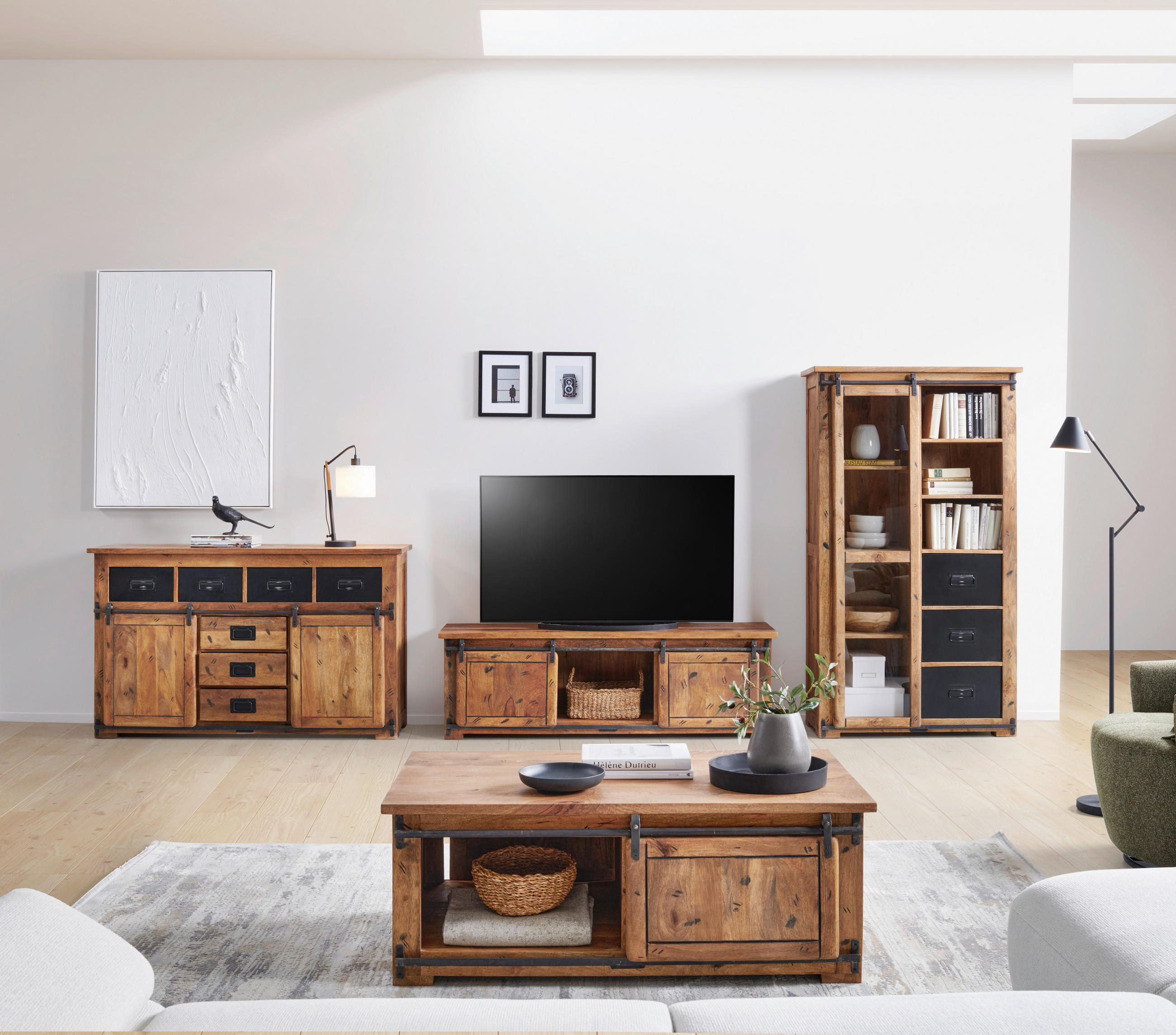 COUCHTISCH Mangoholz massiv rechteckig Anthrazit, Naturfarben  - Anthrazit/Naturfarben, LIFESTYLE, Holz/Metall (120/45/70cm) - MID.YOU