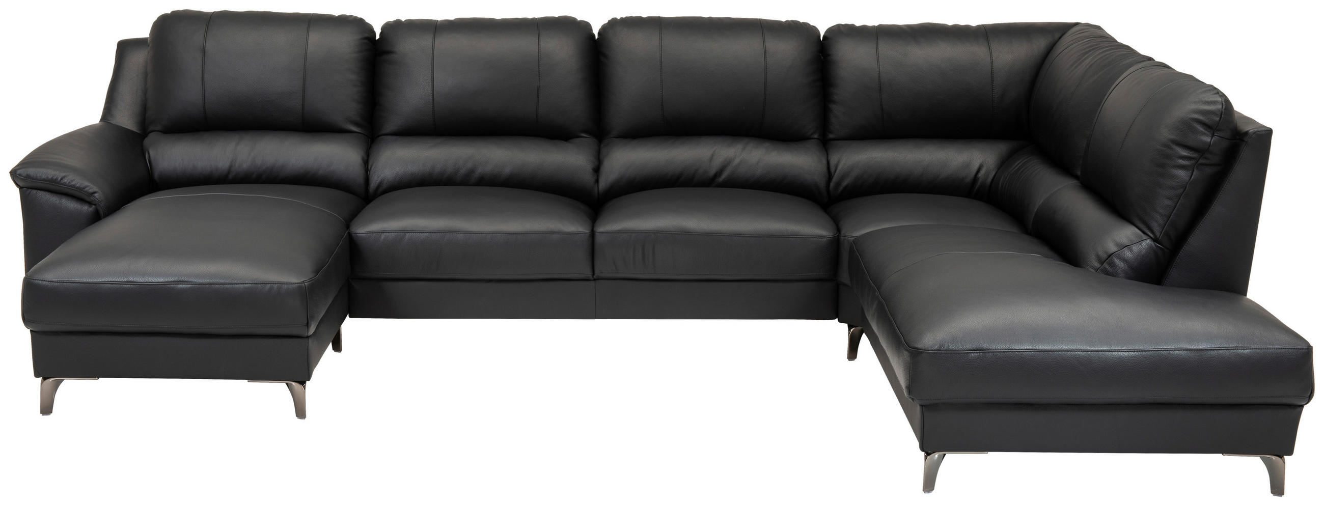 SOFFA i äkta läder svart  - svart, Klassisk, metall/läder (163/326/212cm) - Welnova