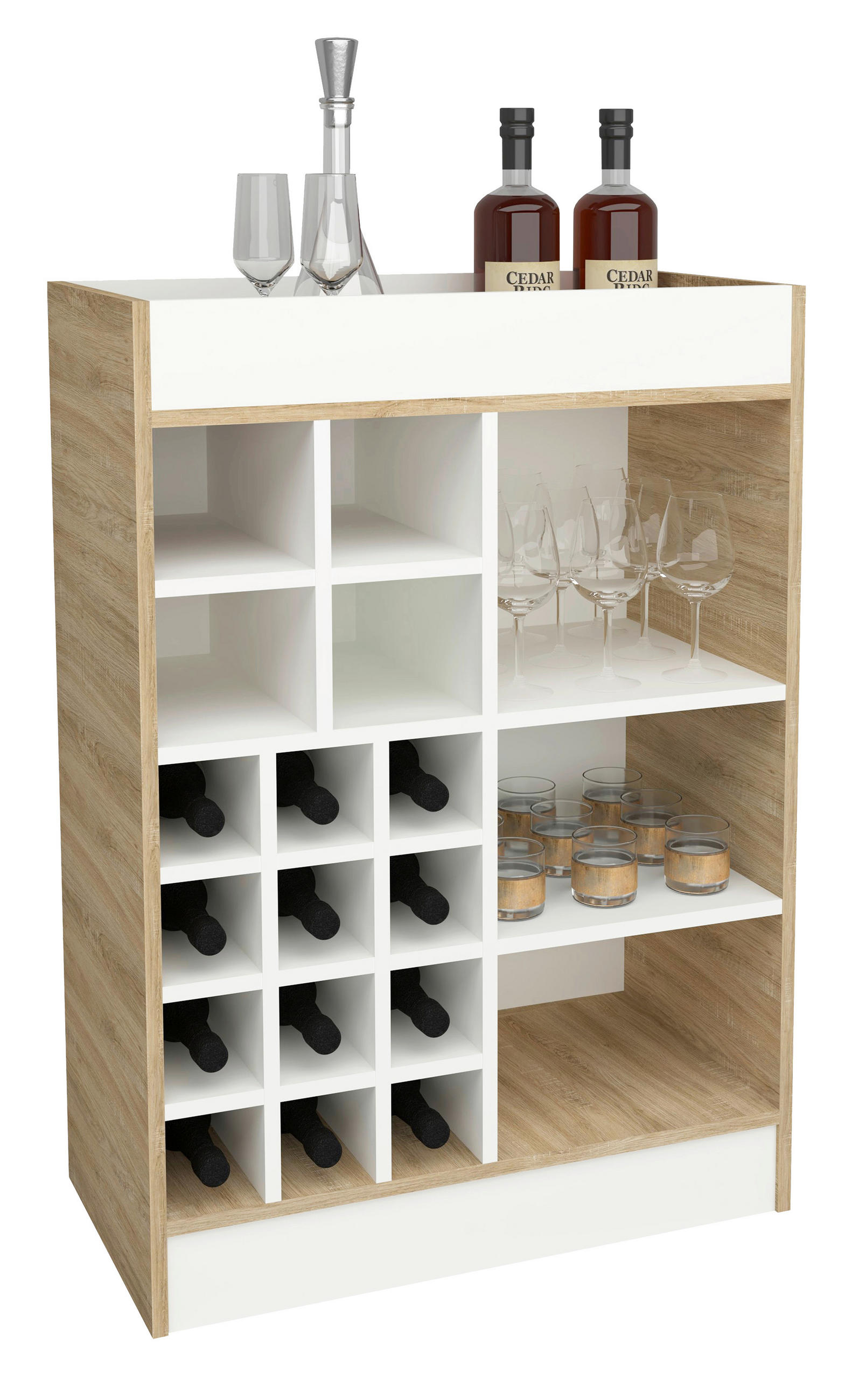 WEINSCHRANK in Weiss, Sonoma Eiche  - Weiss/Sonoma Eiche, Basics, Holzwerkstoff (70/100/38cm) - MID.YOU