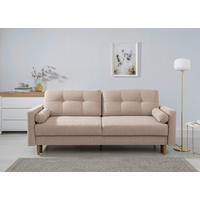 SCHLAFSOFA Noret Creme Querschläfer  inkl. Rückenkissen, Armlehnenkissen, Bettkasten, Schlaffunktion  - Beige/Buchefarben, Design, Holz/Textil (222/93/99cm) - MID.YOU