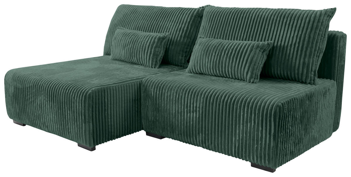 ECKSOFA in Cord Dunkelgrün  - Dunkelgrün/Schwarz, Modern, Holz/Textil (145/210cm) - MID.YOU