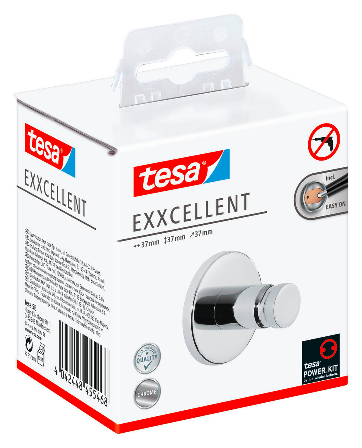HANDTUCHHAKEN - Chromfarben, Basics, Metall (3,7/3,7/3,7cm) - Tesa