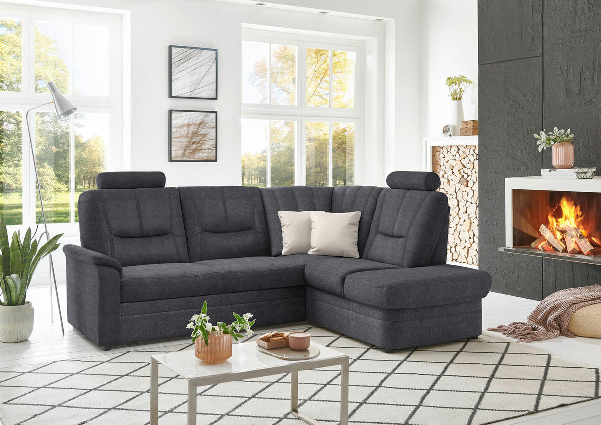 ECKSOFA  in Chenille Dunkelgrau  235/185 cm  - Dunkelgrau/Schwarz, KONVENTIONELL, Kunststoff/Textil (235/185cm) - Beldomo Comfort