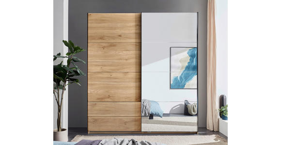 SCHWEBETÜRENSCHRANK 215/225,5/60,5 cm 2-türig Eichefarben  - Eichefarben/Schwarz, MODERN, Glas/Holzwerkstoff (215/225,5/60,5cm) - Xora