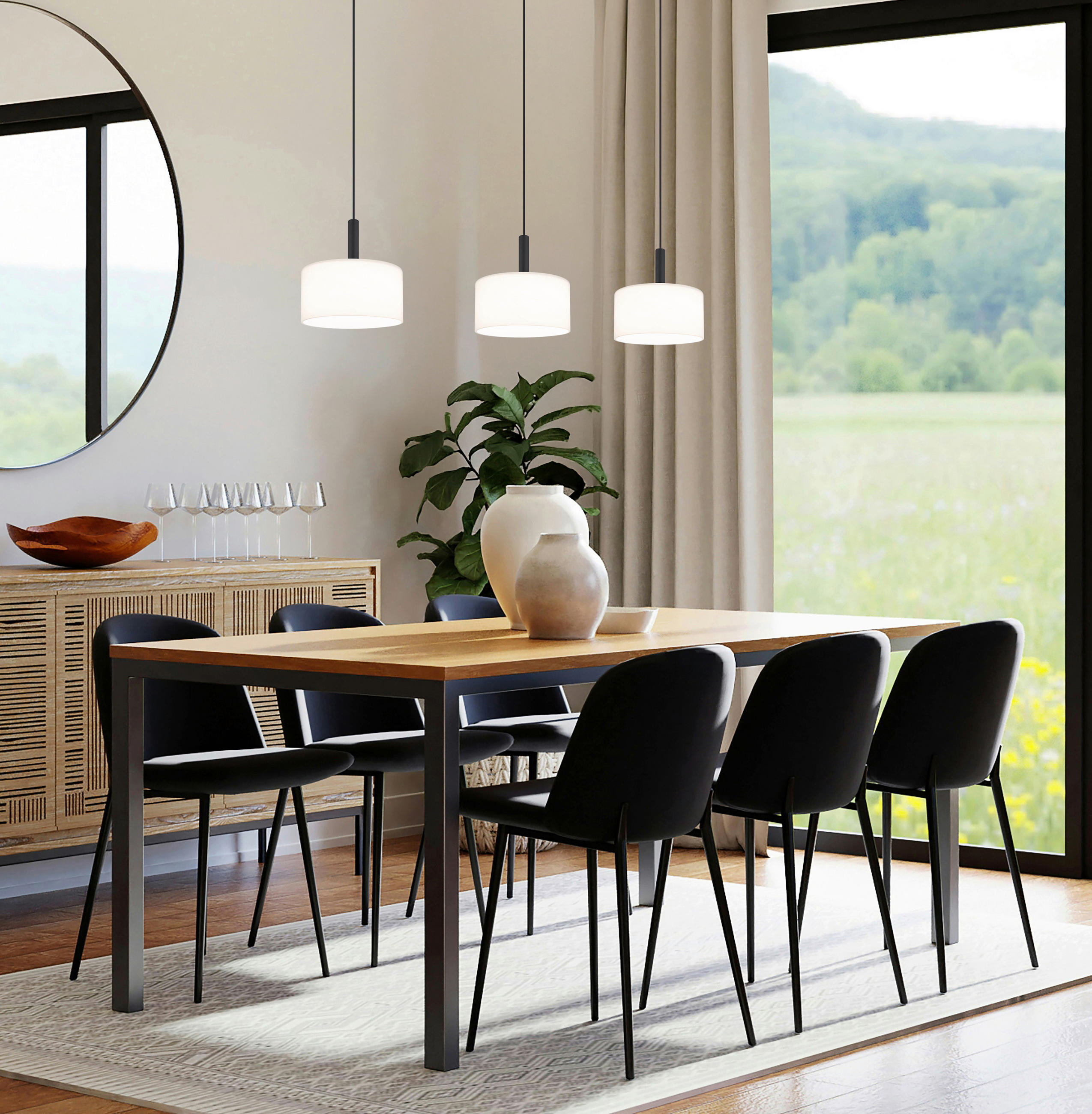 LED-HÄNGELEUCHTE 90/20/150 cm  - Schwarz/Weiß, Design, Glas/Kunststoff (90/20/150cm) - Globo