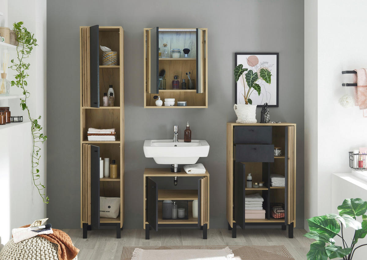 MIDISCHRANK 60/106/32 cm  - Schwarz/Eiche Artisan, Modern, Holzwerkstoff/Kunststoff (60/106/32cm) - MID.YOU