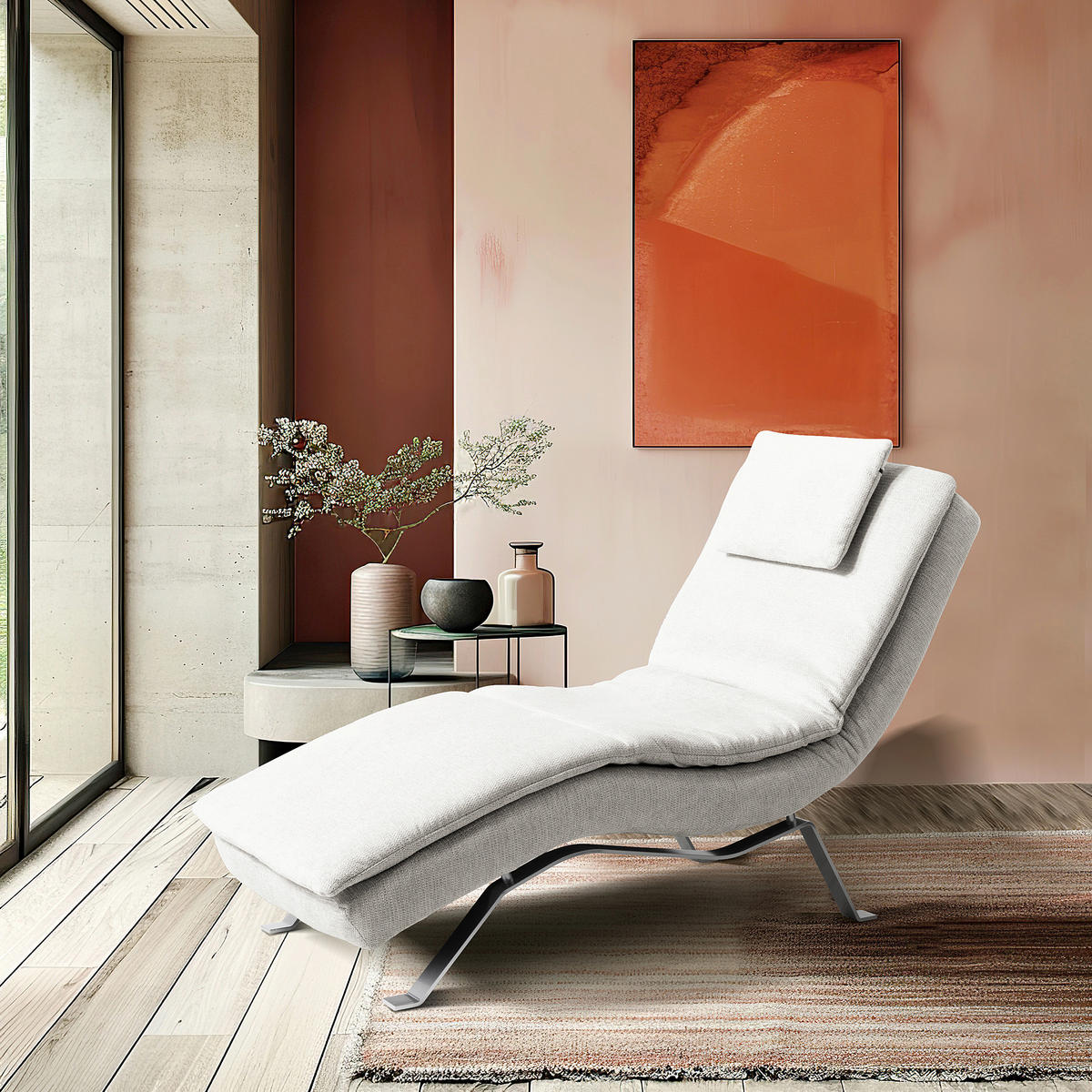 RELAXLIEGE in Chenille Creme  - Silberfarben/Creme, Design, Textil/Metall (65/95/171cm) - Celina Home