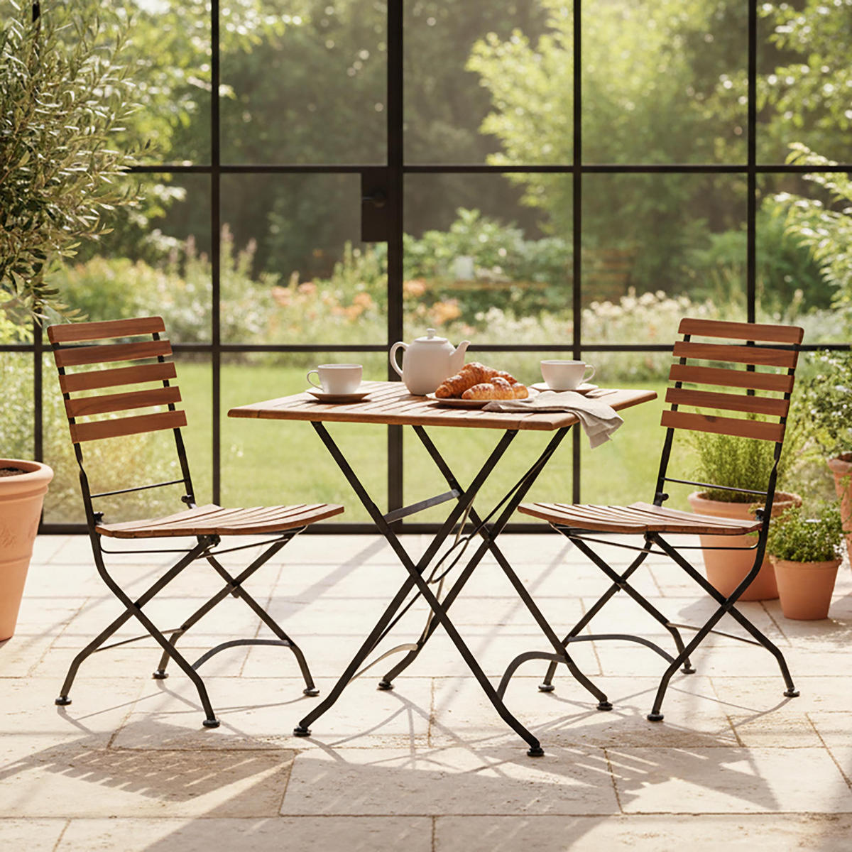 GARTENTISCHGRUPPE  - Anthrazit/Akaziefarben, Basics, Holz/Metall (80/75/80cm) - Gardenson