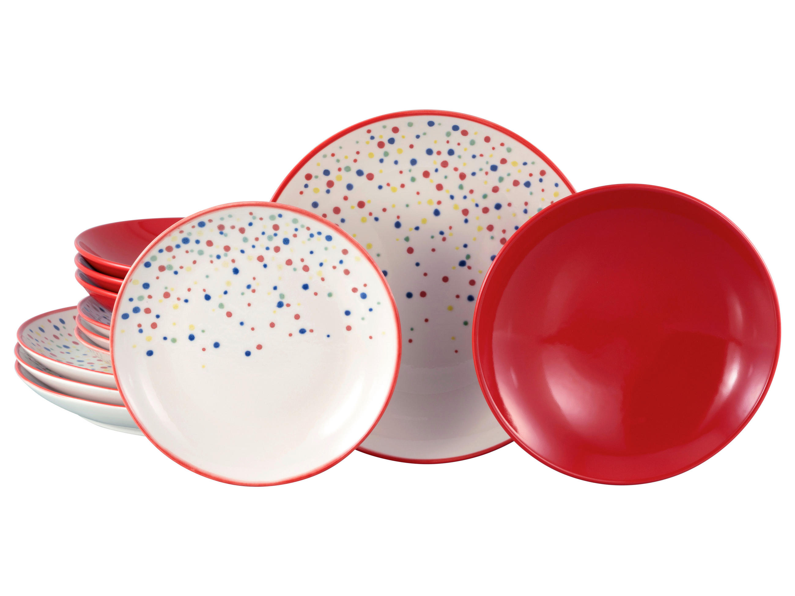 TAFELSERVICE Joy Rot-bunt 12-teilig  - Rot/Creme, Basics, Keramik - Creatable