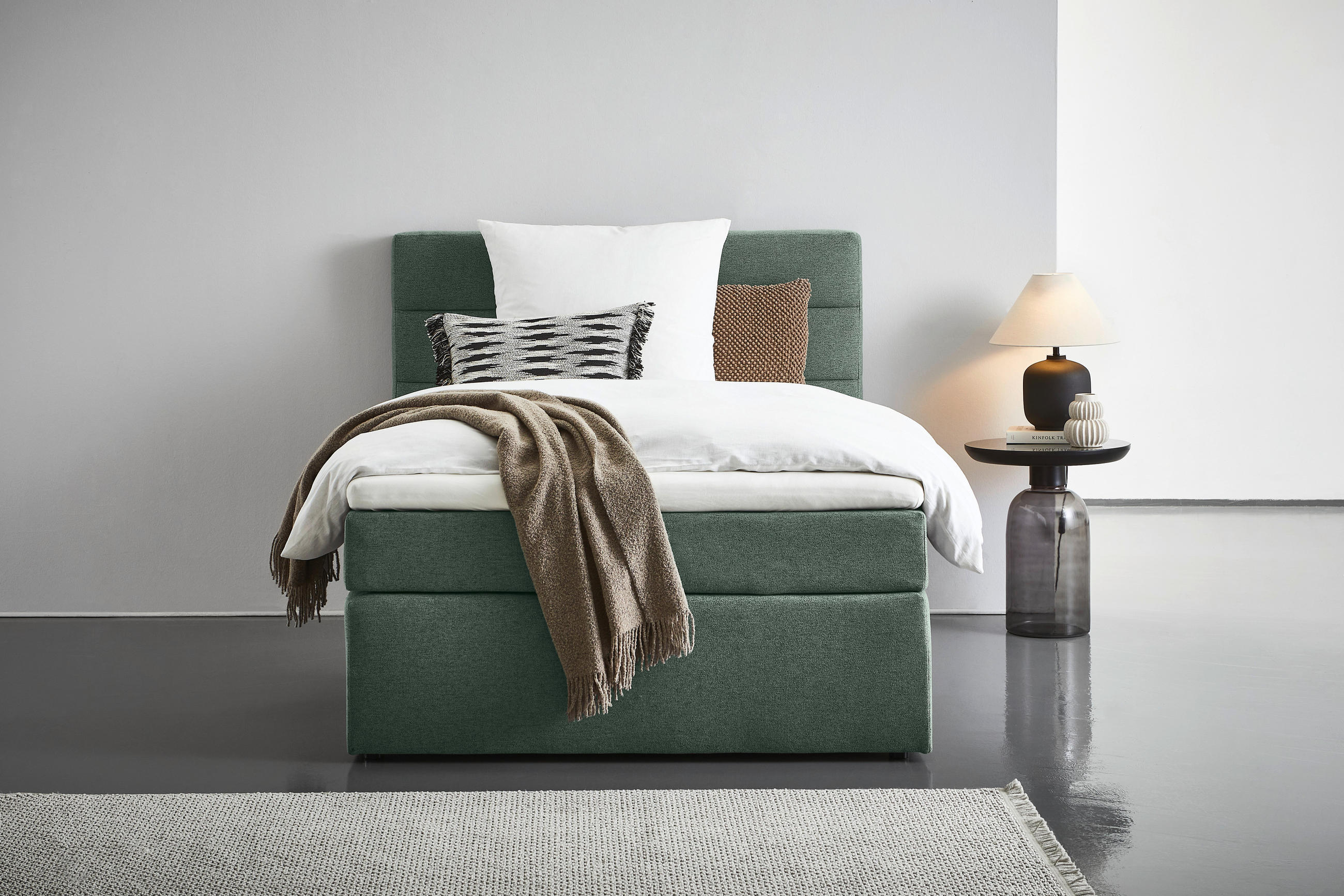 BOXSPRINGBETT 140/200 cm  in Dunkelgrün  - Dunkelgrün/Schwarz, KONVENTIONELL, Textil (140/200cm) - Carryhome