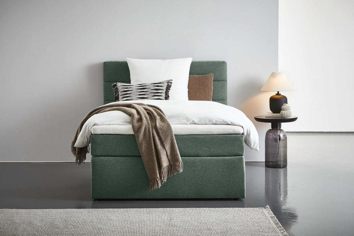 BOXSPRINGBETT 140/200 cm  in Dunkelgrün  - Dunkelgrün/Schwarz, KONVENTIONELL, Textil (140/200cm) - Carryhome