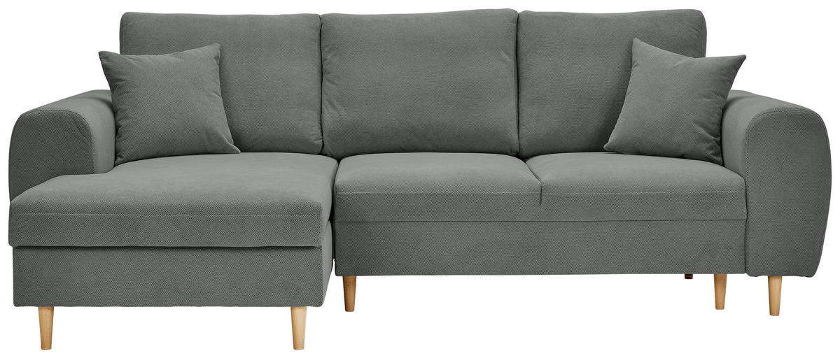 ECKSOFA Dunkelgrau Webstoff  - Dunkelgrau/Naturfarben, KONVENTIONELL, Holz/Textil (145/250cm) - Carryhome