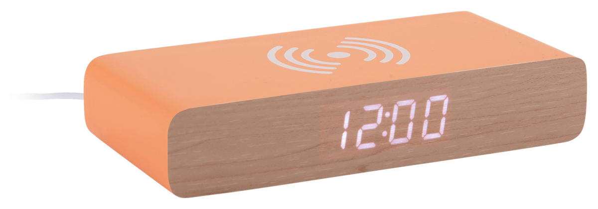 WECKER Retro Flat Orange  - Orange, Basics, Holzwerkstoff (16/8/3cm) - Karlsson