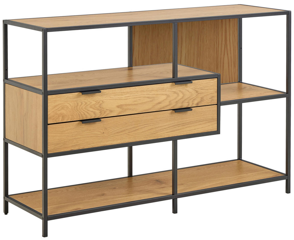 Etajeră, 77/114/35 cm, negru, stejar sălbatic,  - stejar sălbatic/negru, Modern, metal/material pe bază de lemn (77/114/35cm)