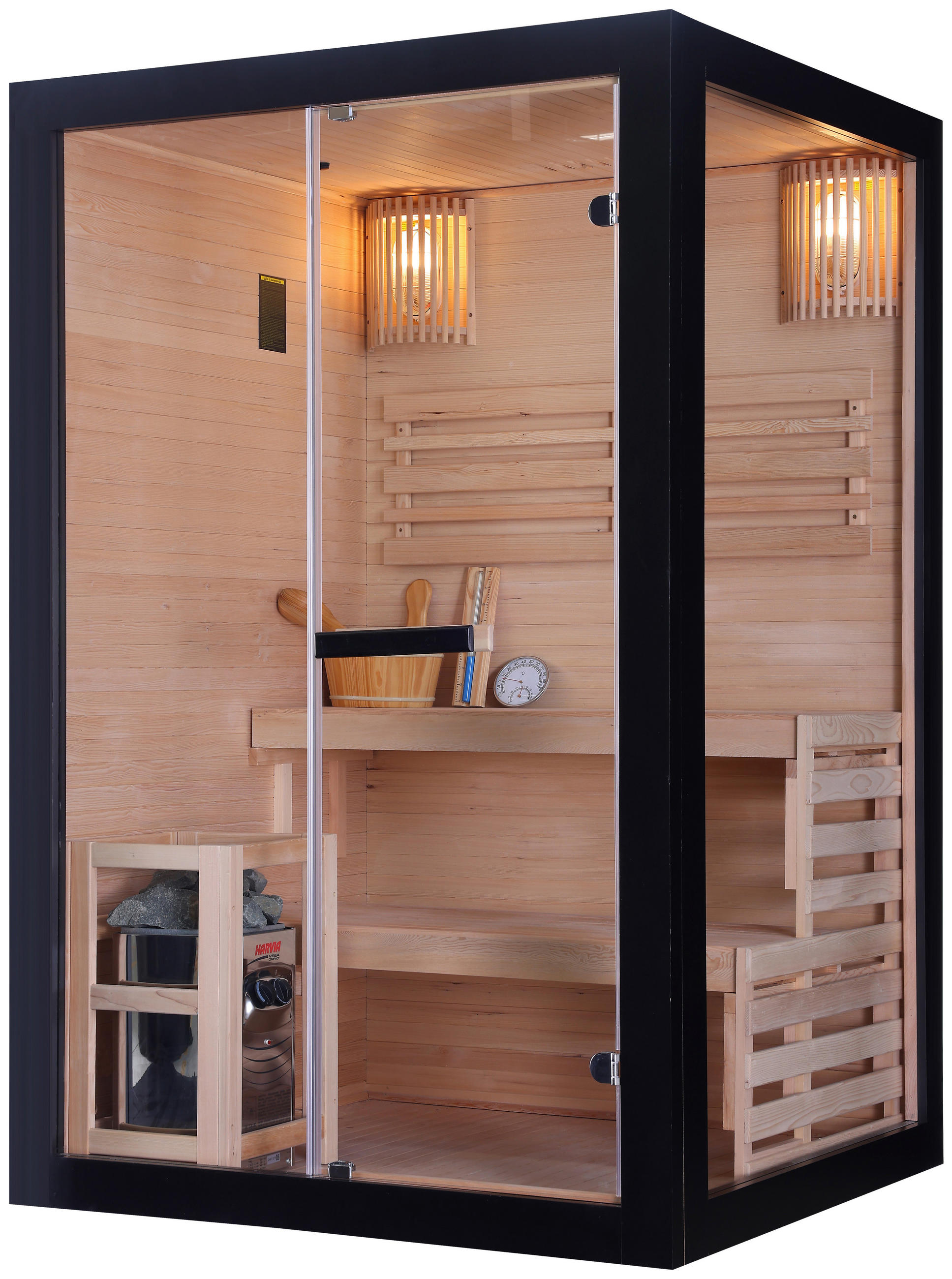SAUNA für 2 Personen  - Schwarz, Basics, Glas/Holz (130/200/120cm) - Sanotechnik
