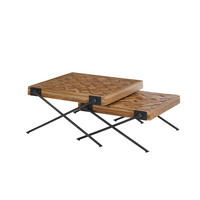 COUCHTISCHSET Teakholz massiv quadratisch Schwarz, Teakfarben  - Schwarz/Teakfarben, Design, Holz/Metall (80/43/80cm) - MID.YOU