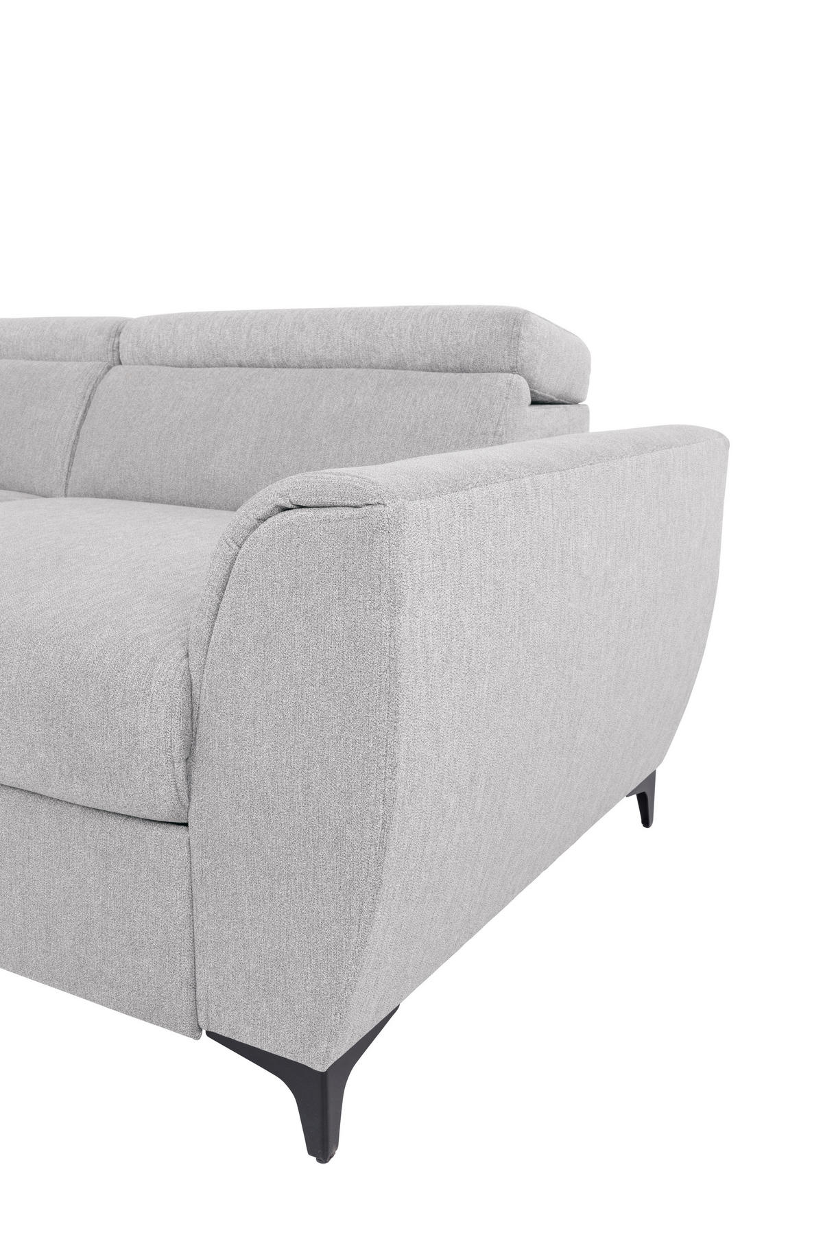 ECKSOFA in Velours Hellgrau  - Hellgrau/Schwarz, Konventionell, Textil/Metall (217/255cm) - MID.YOU