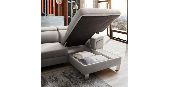 ECKSOFA inkl. Funktionen Ecru Webstoff - Ecru/Silberfarben, Design, Textil/Metall (250/167cm) - Xora