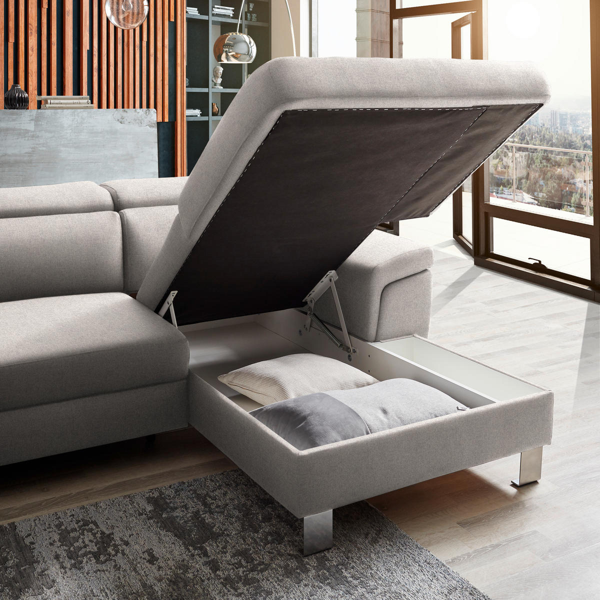 ECKSOFA in Webstoff Ecru  - Ecru/Silberfarben, Design, Textil/Metall (250/167cm) - Xora