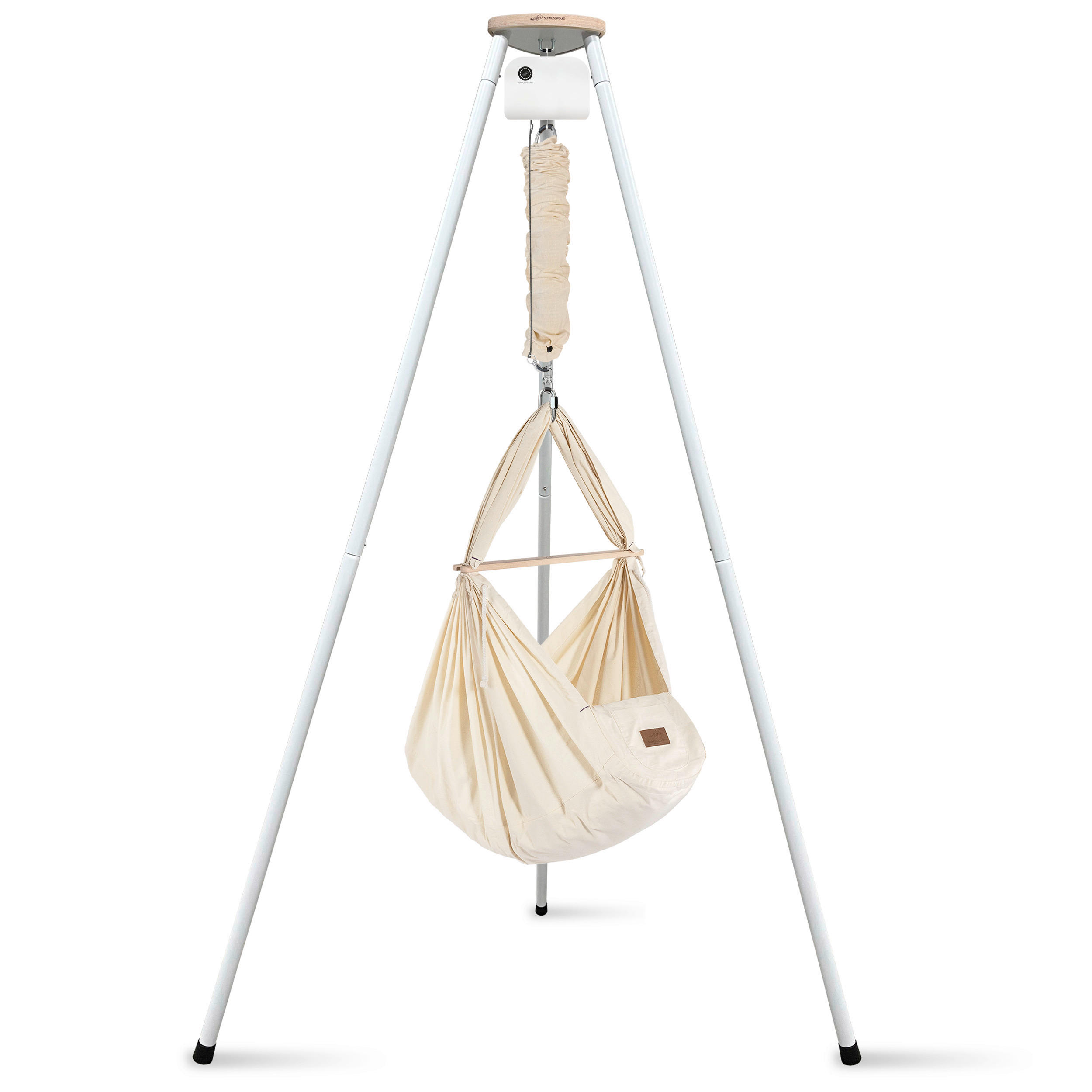 Schmusewolke Federwiege Set inkl. Tipi-Gestell und Motor Weiß, Beige 135x194x135 cm
