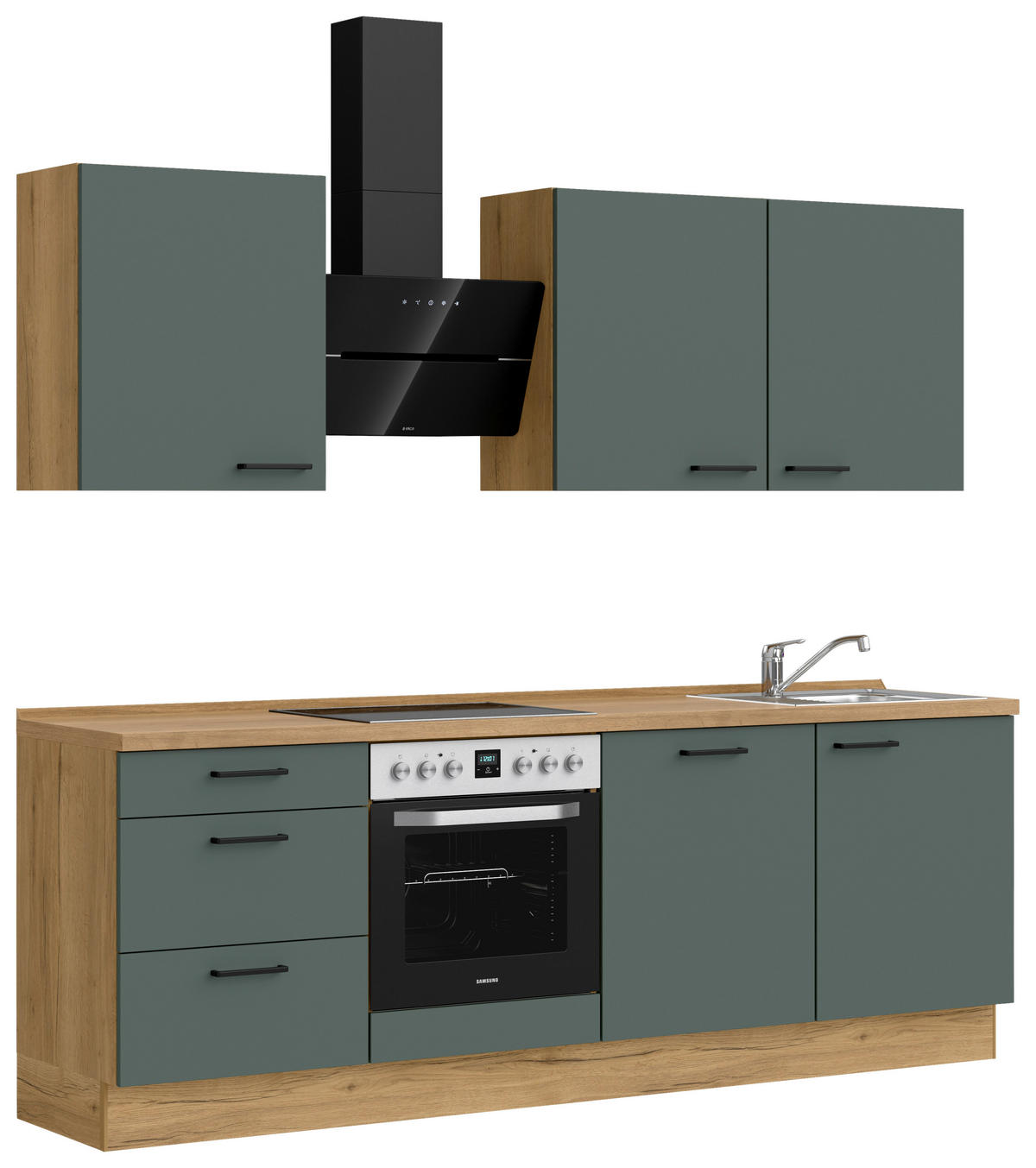 KÜCHENBLOCK Easytouch 240 cm  in Eichefarben, Dunkelgrün  - Dunkelgrün/Eichefarben, MODERN, Holzwerkstoff/Metall (240cm) - Nobilia