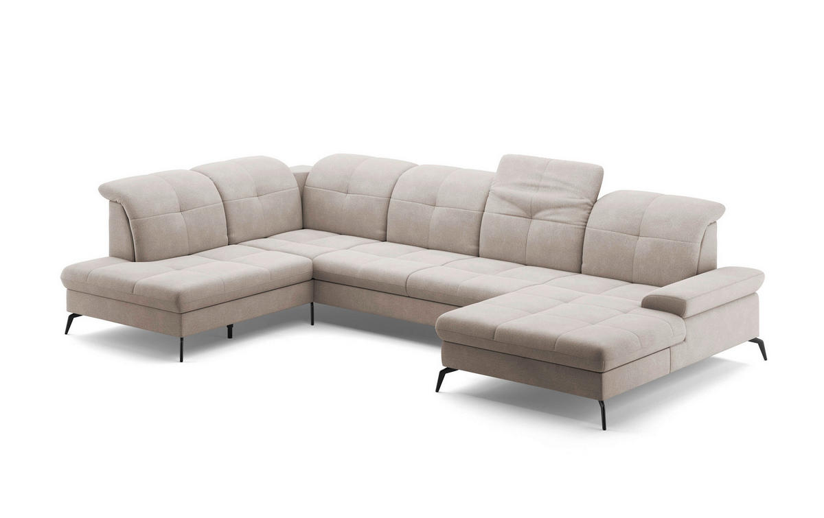 WOHNLANDSCHAFT in Flachgewebe Greige  - Greige/Schwarz, Konventionell, Textil/Metall (231/357/185cm) - Sit & More