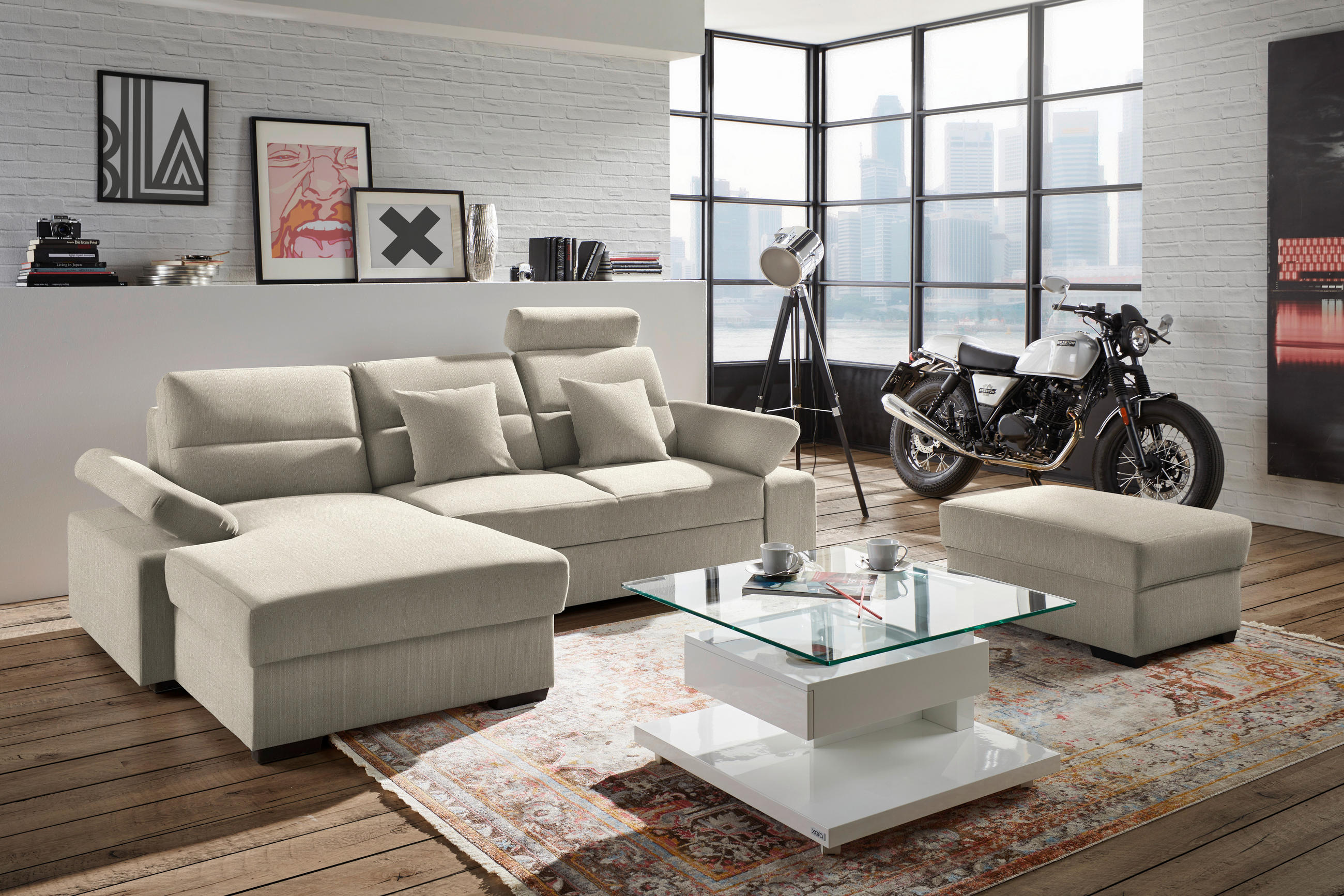 ECKSOFA Beige Webstoff  - Dunkelbraun/Beige, KONVENTIONELL, Kunststoff/Textil (166/258cm) - Cantus