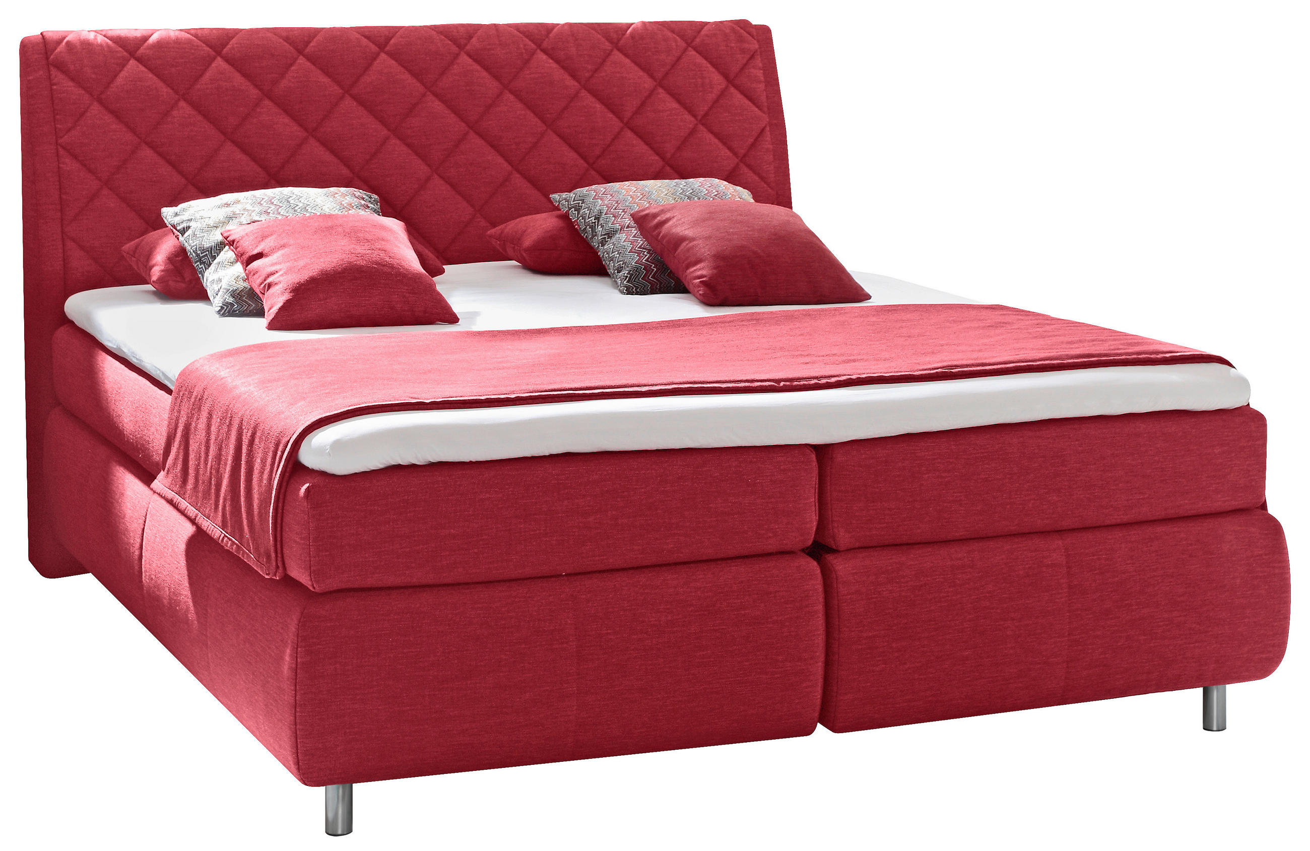 BOXSPRINGBETT 160/200 cm  Rot  - Rot/Alufarben, Konventionell, Textil/Metall (160/200cm) - Dieter Knoll