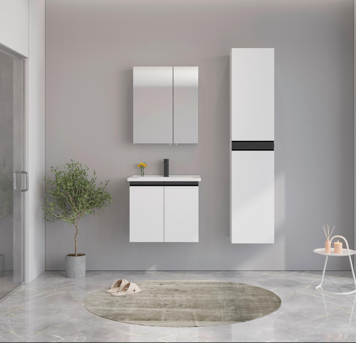 BADEZIMMER 3-teilig  in  - Weiß Hochglanz/Schwarz, MODERN, Glas/Keramik (60/119/46cm) - MID.YOU