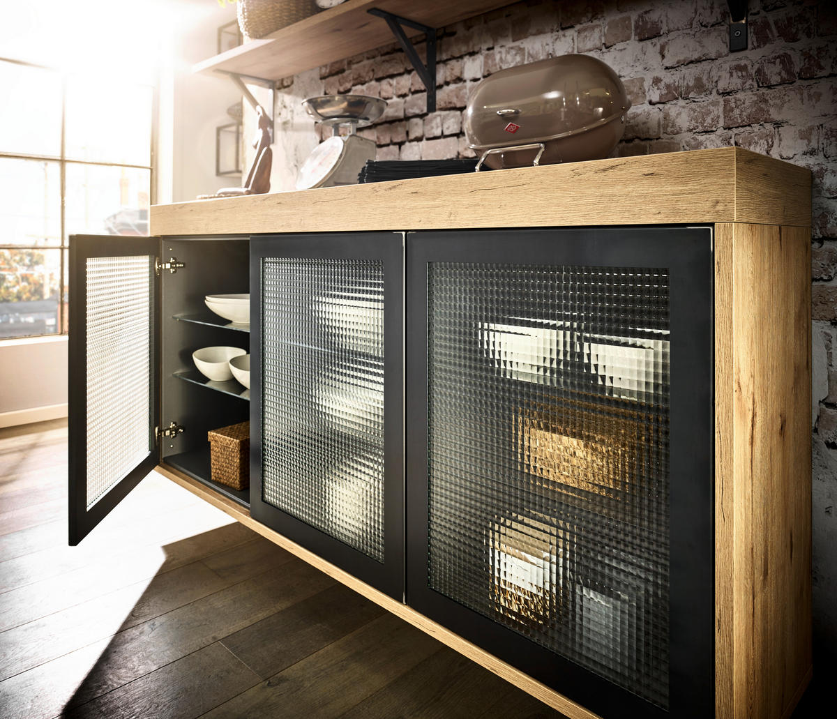 EINBAUKÜCHE DK610  - Eichefarben/Schwarz, LIFESTYLE, Holzwerkstoff - Dieter Knoll