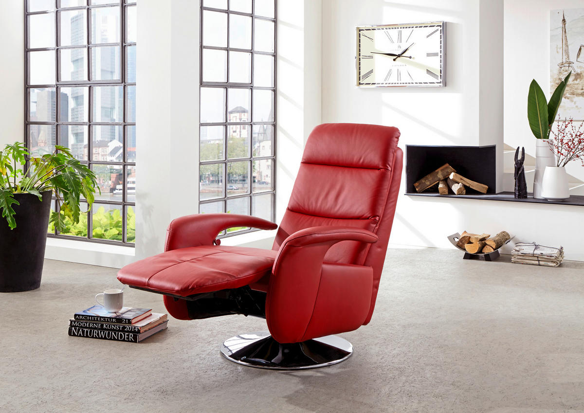 RELAXSESSEL in Leder Rot  - Edelstahlfarben/Rot, Design, Leder/Metall (84/88/110cm) - Beldomo Premium