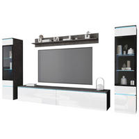 WOHNWAND Vera 4-teilig  in Anthrazit, Weiß Hochglanz  240/130/33 cm LED-Leuchtmittel   - Weiß Hochglanz/Anthrazit, Design, Glas/Holzwerkstoff (240/130/33cm) - P & B