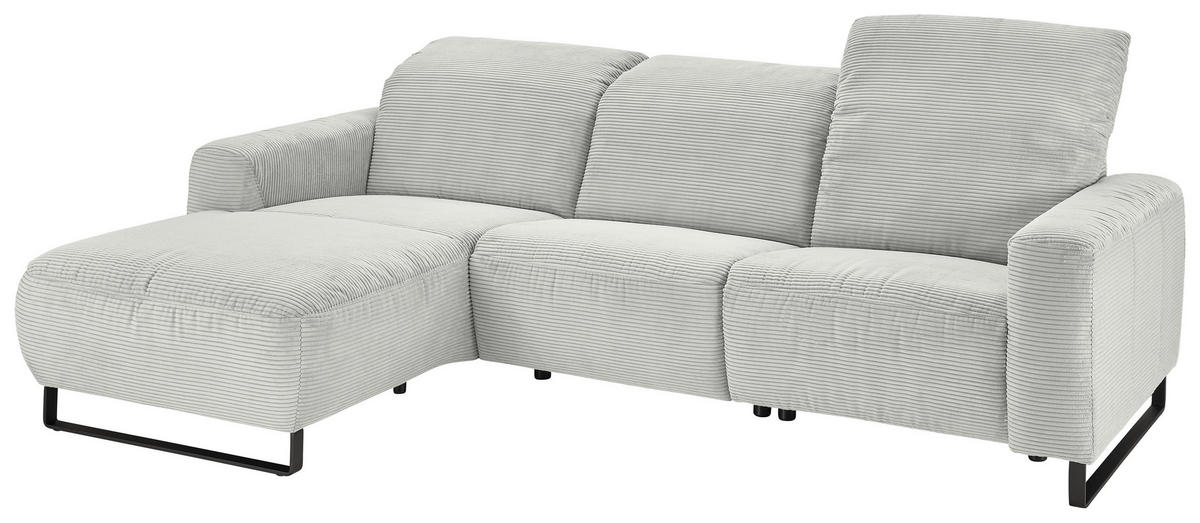 ECKSOFA in Cord Hellgrau  180/266 cm  - Hellgrau/Schwarz, KONVENTIONELL, Textil/Metall (180/266cm) - Hom`in