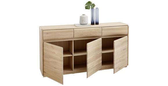 SIDEBOARD Eiche furniert, massiv Eichefarben - Eichefarben, Natur, Holz (179/91/41cm) - Linea Natura