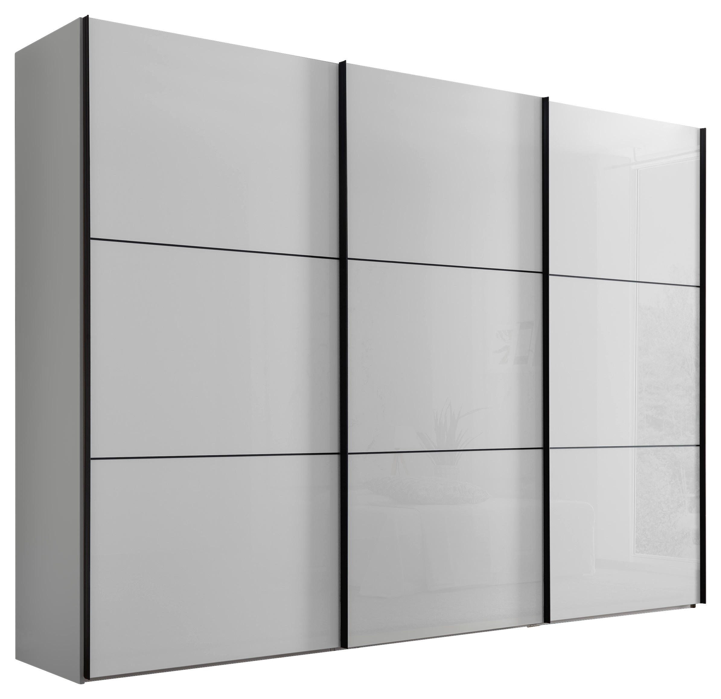 SCHWEBETÜRENSCHRANK Glasfront 3-türig Weiß  - Schwarz/Weiß, KONVENTIONELL, Glas/Holzwerkstoff (298/222/68cm) - Moderano