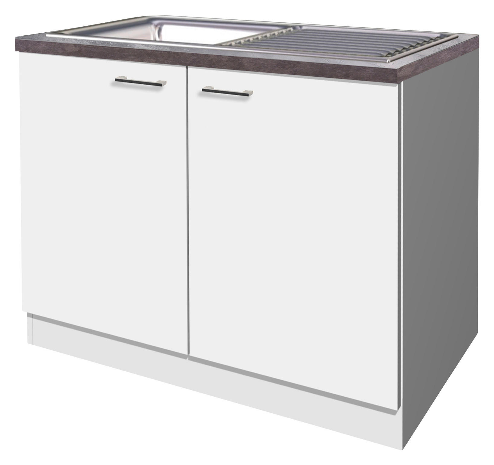 SPÜLENUNTERSCHRANK 100/85/57 cm  in Weiß  - Graubraun/Alufarben, KONVENTIONELL, Holzwerkstoff/Kunststoff (100/85/57cm) - FlexWell