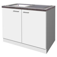 SPÜLENUNTERSCHRANK 100/85/57 cm  in Weiß  - Graubraun/Alufarben, KONVENTIONELL, Holzwerkstoff/Kunststoff (100/85/57cm) - FlexWell