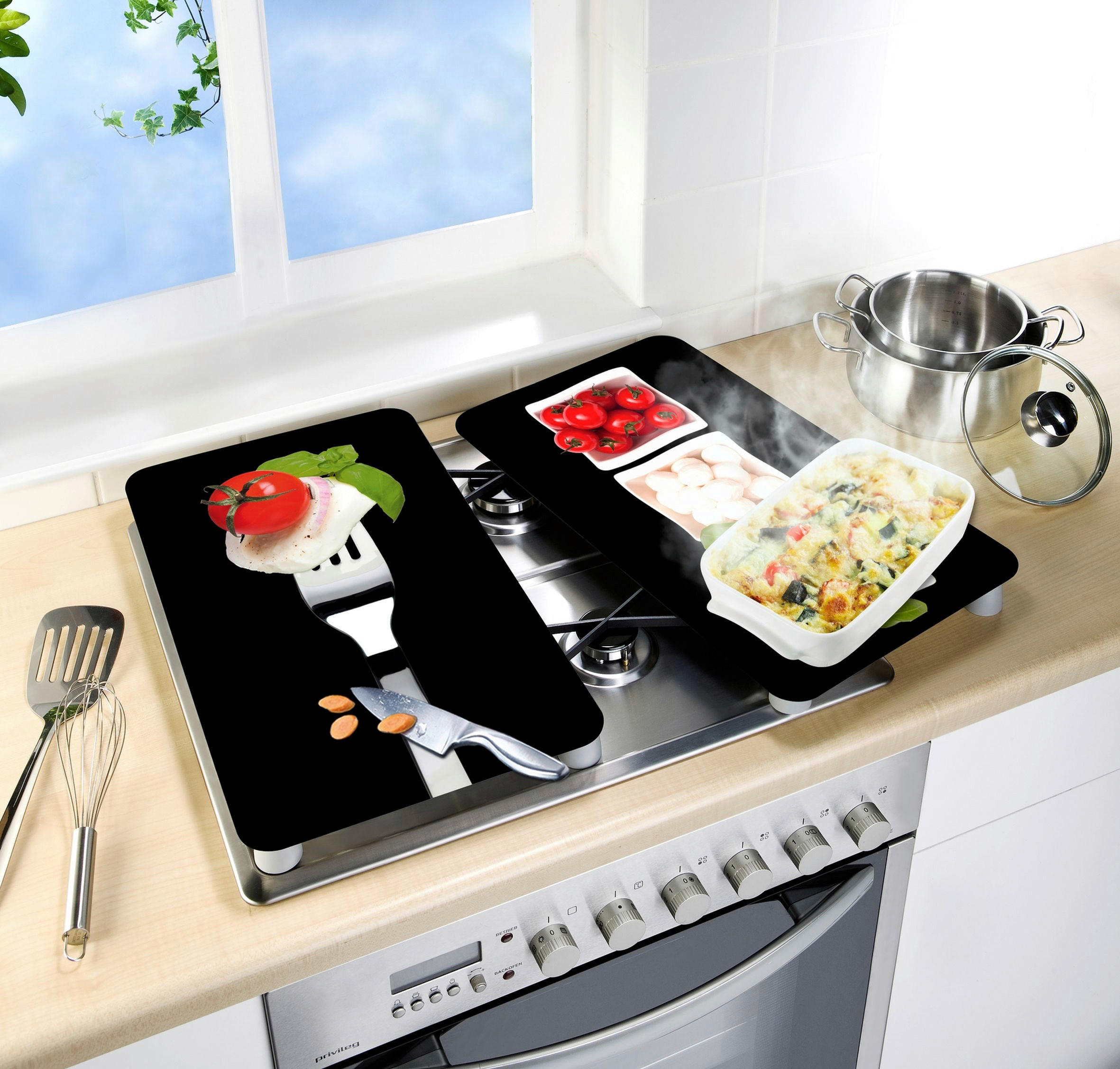 HERDABDECKPLATTE 2521451100  - Rot/Weiß, Design, Glas/Kunststoff (30/1,8-5,5/52cm) - Wenko